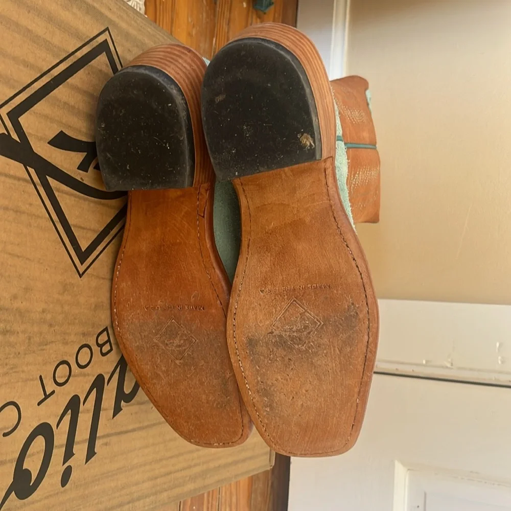 Fenoglio Tiffany Blue & Cognac Full Hide Boots 8.5 - Picture 7 of 10